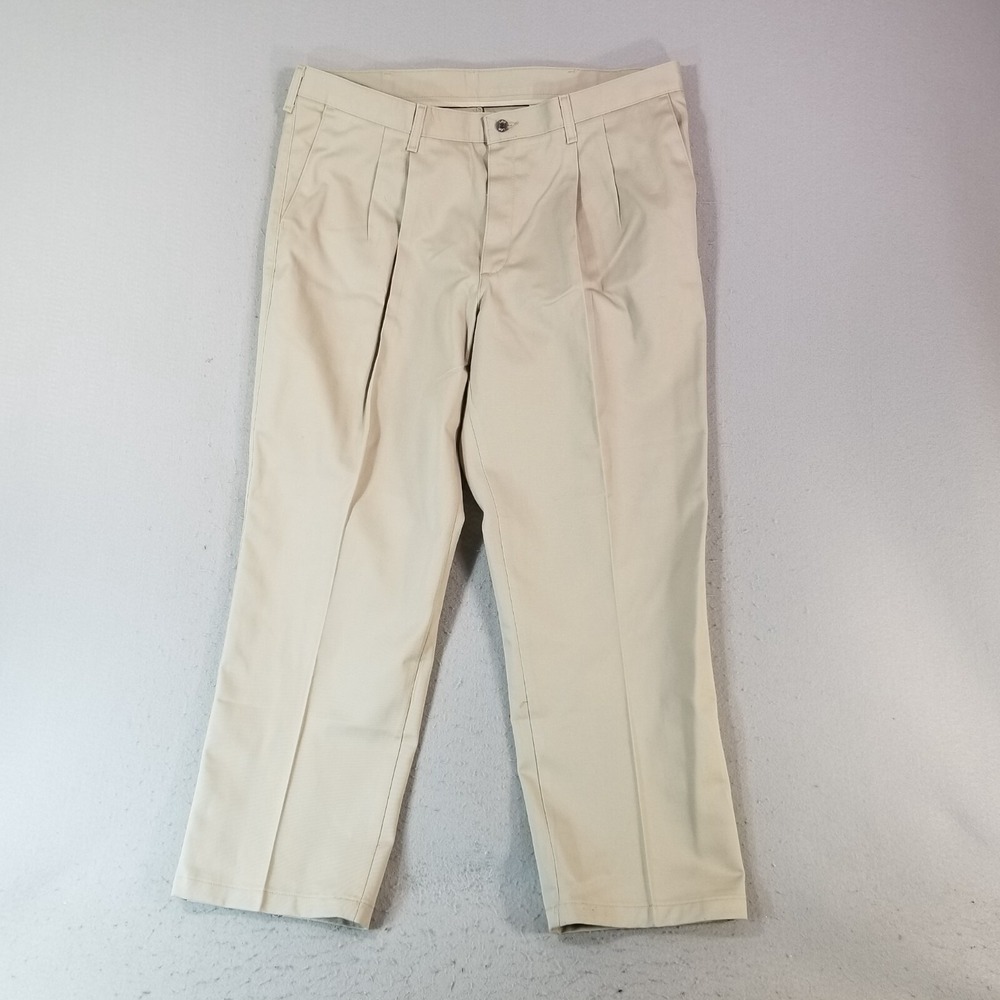 Lee pants men's 40 x 29 tan beige pleated straight khaki chino
